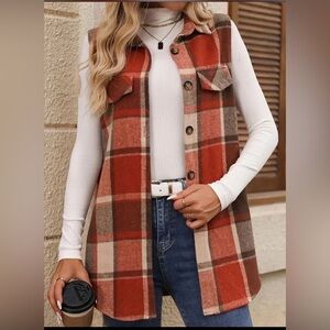 BOUTIQUE Plaid Button Up VEST / Flannel / cozy / Tans / NWOT/ Small
